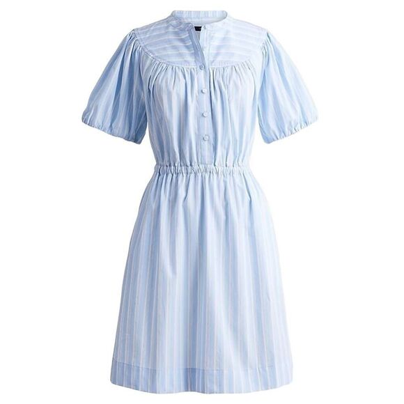 J.Crew Puff Sleeve Cotton Poplin Shirtdress in Lake Stripe Size Small - Picture 2 of 7